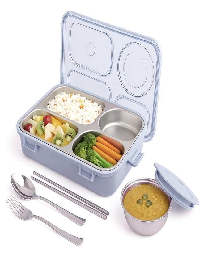 Brand Conquer Lunch Box Leak-Proof BPA Free Stainless Steel for School, Lunch Box for School & Office with a Fork, a Spoon and a Pair of Chopsticks (Light Purpple, 4 Compartment) - Image 1